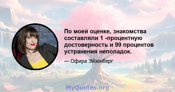 По моей оценке, знакомства составляли 1 -процентную достоверность и 99 процентов устранения неполадок.