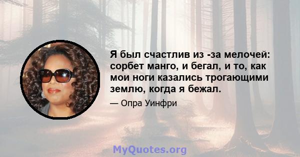 Я был счастлив из -за мелочей: сорбет манго, и бегал, и то, как мои ноги казались трогающими землю, когда я бежал.