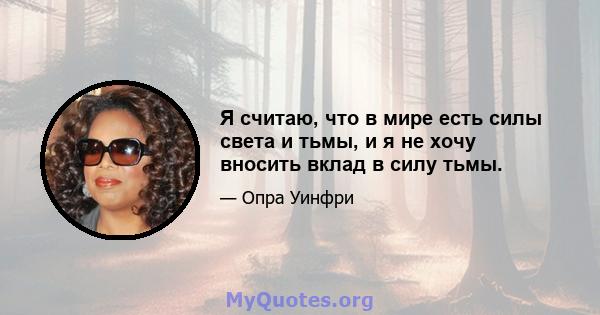 Я считаю, что в мире есть силы света и тьмы, и я не хочу вносить вклад в силу тьмы.