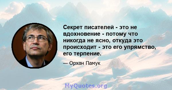 Секрет писателей - это не вдохновение - потому что никогда не ясно, откуда это происходит - это его упрямство, его терпение.