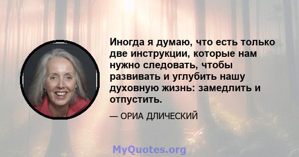 Иногда я думаю, что есть только две инструкции, которые нам нужно следовать, чтобы развивать и углубить нашу духовную жизнь: замедлить и отпустить.