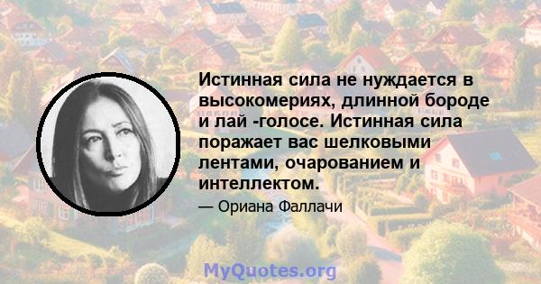 Истинная сила не нуждается в высокомериях, длинной бороде и лай -голосе. Истинная сила поражает вас шелковыми лентами, очарованием и интеллектом.