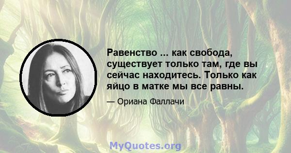 Равенство ... как свобода, существует только там, где вы сейчас находитесь. Только как яйцо в матке мы все равны.