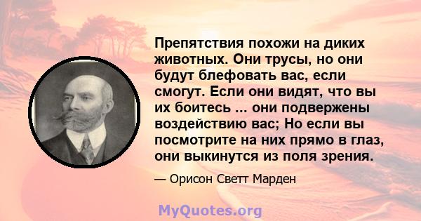 Препятствия похожи на диких животных. Они трусы, но они будут блефовать вас, если смогут. Если они видят, что вы их боитесь ... они подвержены воздействию вас; Но если вы посмотрите на них прямо в глаз, они выкинутся из 