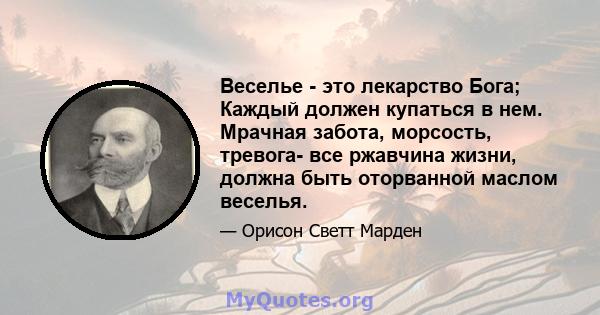 Веселье - это лекарство Бога; Каждый должен купаться в нем. Мрачная забота, морсость, тревога- все ржавчина жизни, должна быть оторванной маслом веселья.