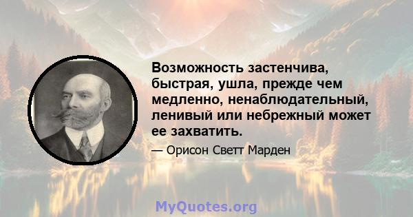 Возможность застенчива, быстрая, ушла, прежде чем медленно, ненаблюдательный, ленивый или небрежный может ее захватить.