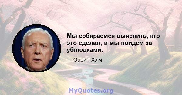 Мы собираемся выяснить, кто это сделал, и мы пойдем за ублюдками.