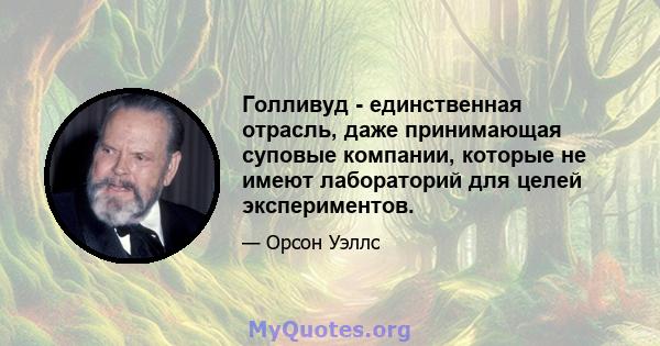 Голливуд - единственная отрасль, даже принимающая суповые компании, которые не имеют лабораторий для целей экспериментов.