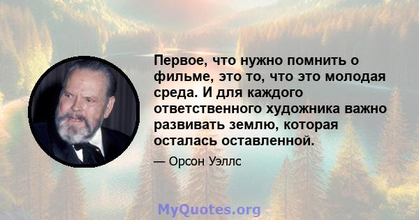 Первое, что нужно помнить о фильме, это то, что это молодая среда. И для каждого ответственного художника важно развивать землю, которая осталась оставленной.