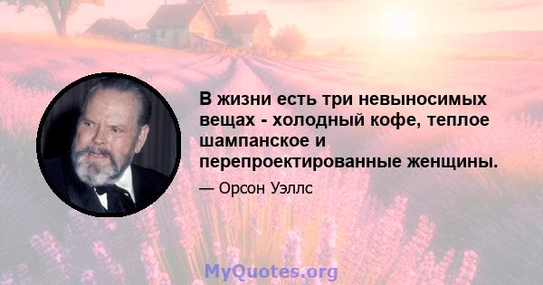 В жизни есть три невыносимых вещах - холодный кофе, теплое шампанское и перепроектированные женщины.