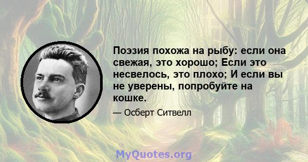 Поэзия похожа на рыбу: если она свежая, это хорошо; Если это несвелось, это плохо; И если вы не уверены, попробуйте на кошке.