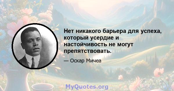 Нет никакого барьера для успеха, который усердие и настойчивость не могут препятствовать.