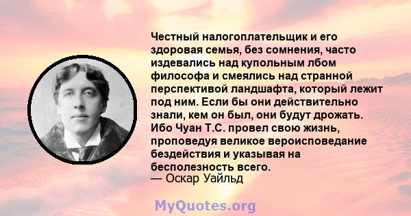 Честный налогоплательщик и его здоровая семья, без сомнения, часто издевались над купольным лбом философа и смеялись над странной перспективой ландшафта, который лежит под ним. Если бы они действительно знали, кем он