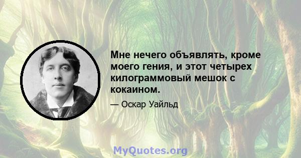 Мне нечего объявлять, кроме моего гения, и этот четырех килограммовый мешок с кокаином.