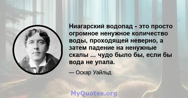 Ниагарский водопад - это просто огромное ненужное количество воды, проходящей неверно, а затем падение на ненужные скалы ... чудо было бы, если бы вода не упала.