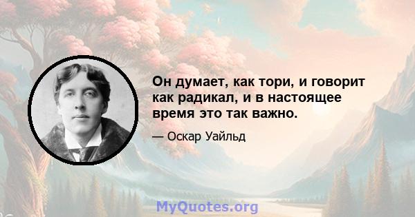 Он думает, как тори, и говорит как радикал, и в настоящее время это так важно.