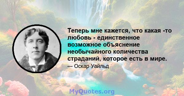 Теперь мне кажется, что какая -то любовь - единственное возможное объяснение необычайного количества страданий, которое есть в мире.