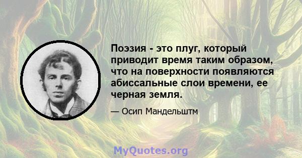 Поэзия - это плуг, который приводит время таким образом, что на поверхности появляются абиссальные слои времени, ее черная земля.