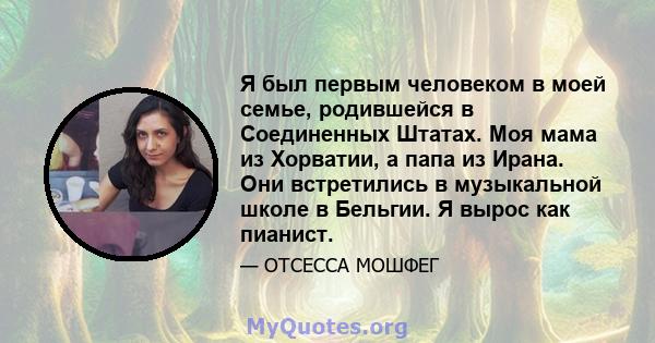 Я был первым человеком в моей семье, родившейся в Соединенных Штатах. Моя мама из Хорватии, а папа из Ирана. Они встретились в музыкальной школе в Бельгии. Я вырос как пианист.