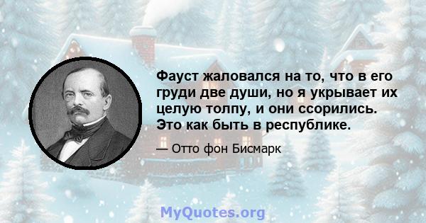 Фауст жаловался на то, что в его груди две души, но я укрывает их целую толпу, и они ссорились. Это как быть в республике.