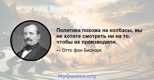 Политика похожа на колбасы, вы не хотите смотреть ни на то, чтобы их производили.