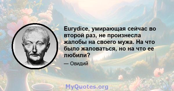 Eurydice, умирающая сейчас во второй раз, не произнесла жалобы на своего мужа. На что было жаловаться, но на что ее любили?