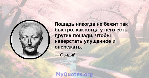 Лошадь никогда не бежит так быстро, как когда у него есть другие лошади, чтобы наверстать упущенное и опережать.