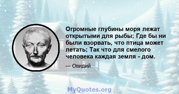 Огромные глубины моря лежат открытыми для рыбы; Где бы ни были взорвать, что птица может летать; Так что для смелого человека каждая земля - ​​дом.