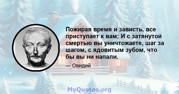 Пожирая время и зависть, все приступает к вам; И с затянутой смертью вы уничтожаете, шаг за шагом, с ядовитым зубом, что бы вы ни напали.