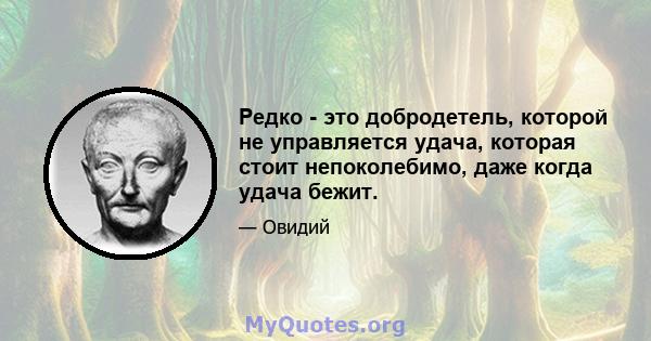 Редко - это добродетель, которой не управляется удача, которая стоит непоколебимо, даже когда удача бежит.