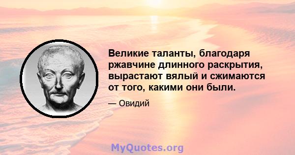 Великие таланты, благодаря ржавчине длинного раскрытия, вырастают вялый и сжимаются от того, какими они были.