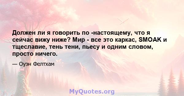 Должен ли я говорить по -настоящему, что я сейчас вижу ниже? Мир - все это каркас, SMOAK и тщеславие, тень тени, пьесу и одним словом, просто ничего.