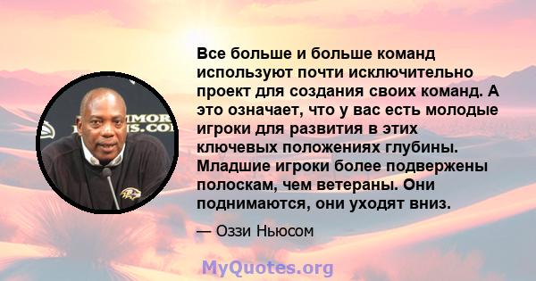 Все больше и больше команд используют почти исключительно проект для создания своих команд. А это означает, что у вас есть молодые игроки для развития в этих ключевых положениях глубины. Младшие игроки более подвержены