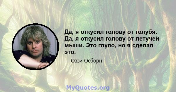 Да, я откусил голову от голубя. Да, я откусил голову от летучей мыши. Это глупо, но я сделал это.