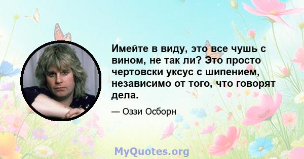 Имейте в виду, это все чушь с вином, не так ли? Это просто чертовски уксус с шипением, независимо от того, что говорят дела.