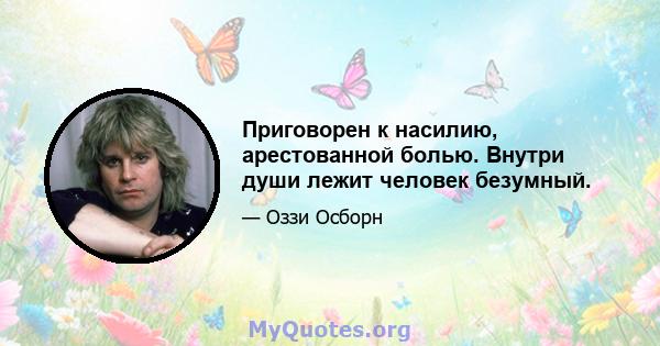 Приговорен к насилию, арестованной болью. Внутри души лежит человек безумный.