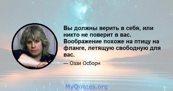 Вы должны верить в себя, или никто не поверит в вас. Воображение похоже на птицу на фланге, летящую свободную для вас.