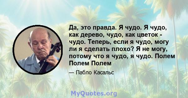 Да, это правда. Я чудо. Я чудо, как дерево, чудо, как цветок - чудо. Теперь, если я чудо, могу ли я сделать плохо? Я не могу, потому что я чудо, я чудо. Полем Полем Полем