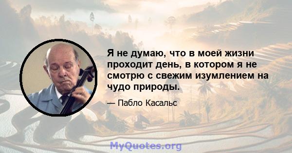 Я не думаю, что в моей жизни проходит день, в котором я не смотрю с свежим изумлением на чудо природы.