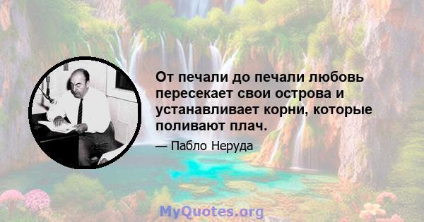 От печали до печали любовь пересекает свои острова и устанавливает корни, которые поливают плач.