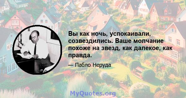 Вы как ночь, успокаивали, созвездились. Ваше молчание похоже на звезд, как далекое, как правда.