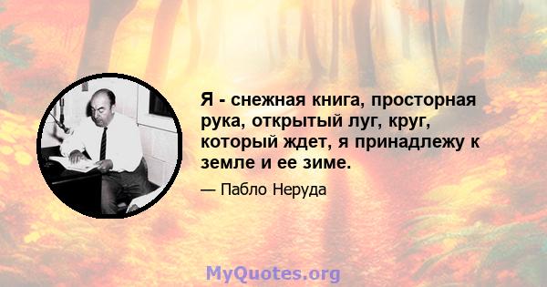 Я - снежная книга, просторная рука, открытый луг, круг, который ждет, я принадлежу к земле и ее зиме.