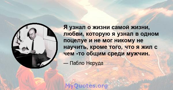 Я узнал о жизни самой жизни, любви, которую я узнал в одном поцелуе и не мог никому не научить, кроме того, что я жил с чем -то общим среди мужчин.