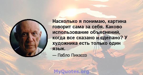 Насколько я понимаю, картина говорит сама за себя. Каково использование объяснений, когда все сказано и сделано? У художника есть только один язык.