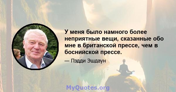 У меня было намного более неприятные вещи, сказанные обо мне в британской прессе, чем в боснийской прессе.