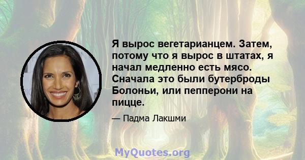 Я вырос вегетарианцем. Затем, потому что я вырос в штатах, я начал медленно есть мясо. Сначала это были бутерброды Болоньи, или пепперони на пицце.