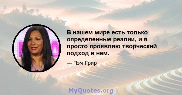 В нашем мире есть только определенные реалии, и я просто проявляю творческий подход в нем.