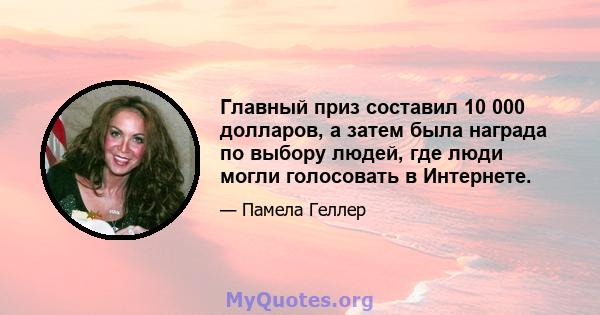 Главный приз составил 10 000 долларов, а затем была награда по выбору людей, где люди могли голосовать в Интернете.