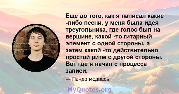 Еще до того, как я написал какие -либо песни, у меня была идея треугольника, где голос был на вершине, какой -то гитарный элемент с одной стороны, а затем какой -то действительно простой ритм с другой стороны. Вот где я 