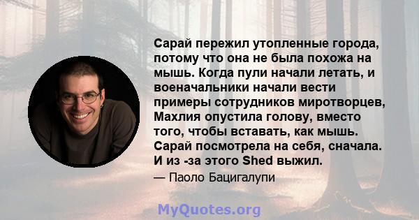 Сарай пережил утопленные города, потому что она не была похожа на мышь. Когда пули начали летать, и военачальники начали вести примеры сотрудников миротворцев, Махлия опустила голову, вместо того, чтобы вставать, как